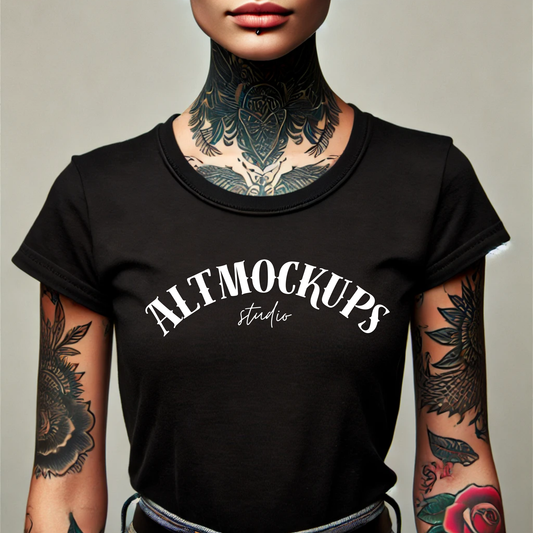 tattooed woman black t mockup